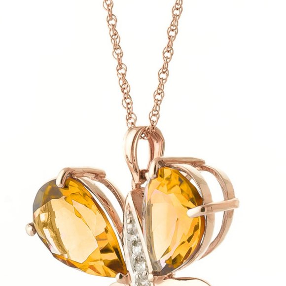 14K. SOLID GOLD BATTERFLY NECKLACE WITH NATURAL DIAMONDS & WHITE TOPAZ - Picture 4 of 8